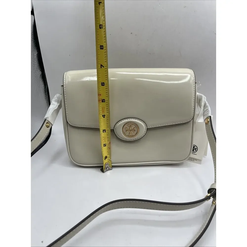 Tory Burch Robinson Spazzolato Convertible Top Handle Bag Patent Leather Ivory